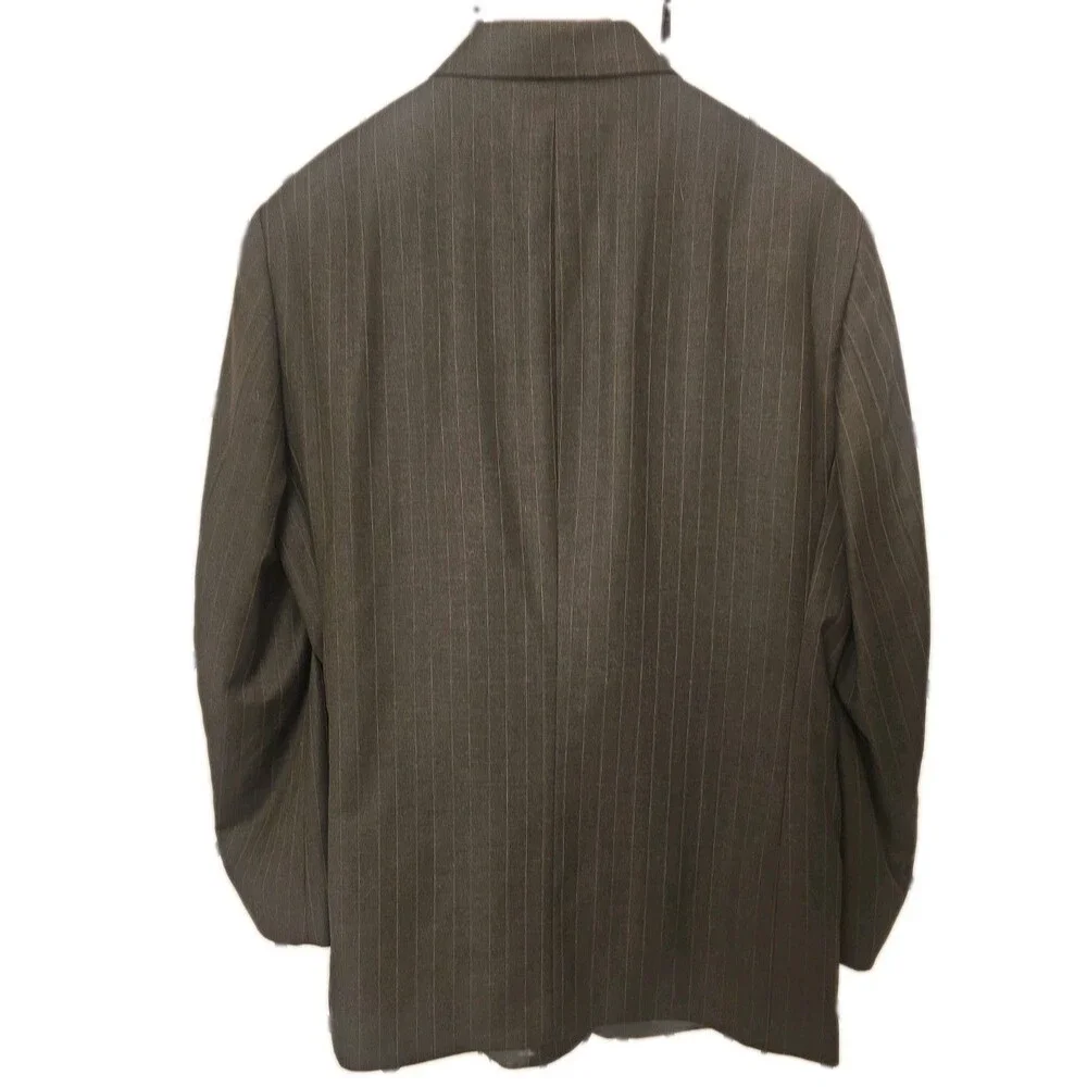 Nautica Men's Gray Pinstripe 2 Piece Suit 44R W38 100% Wool Flat Front 32 Inseam